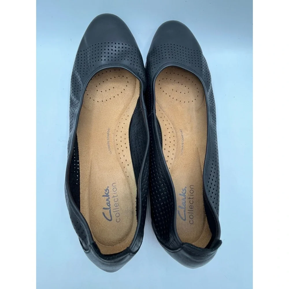 Clarks Collection Black Leather Perforated Ballet Flats WomenSize 11 M